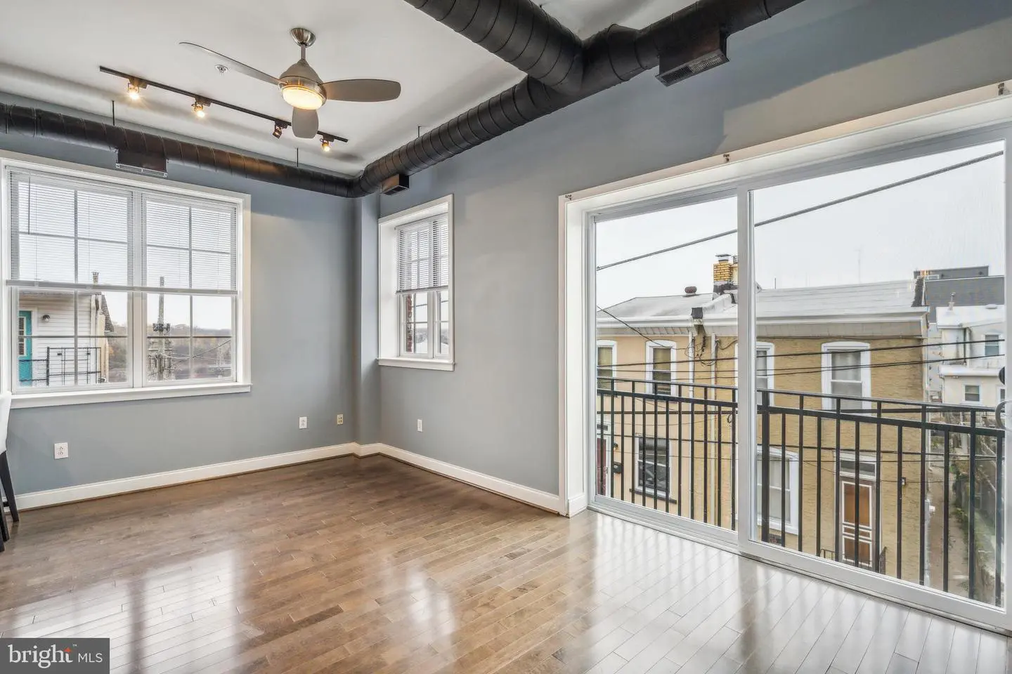 Empty modern living room with balcony