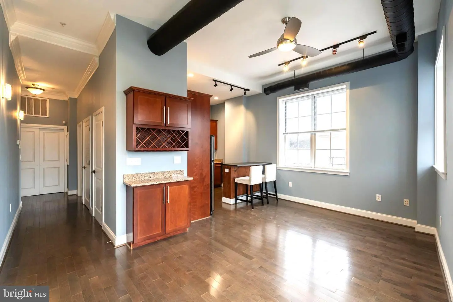 Open-plan loft apartment with kitchen area