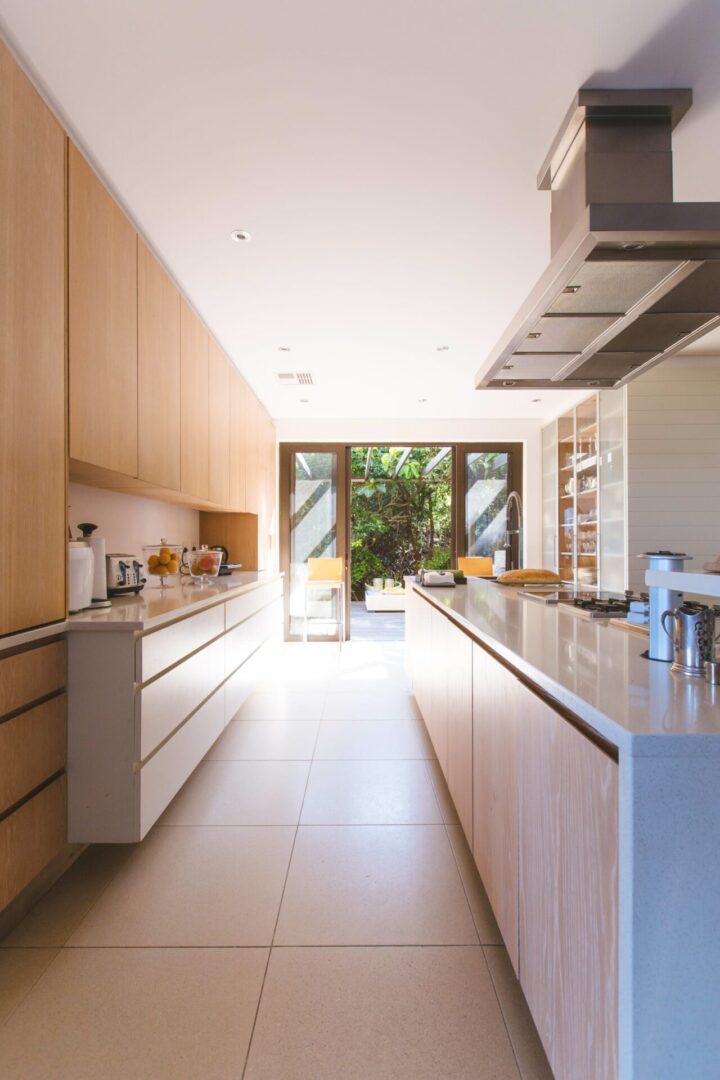 Modern kitchen with wooden cabinets