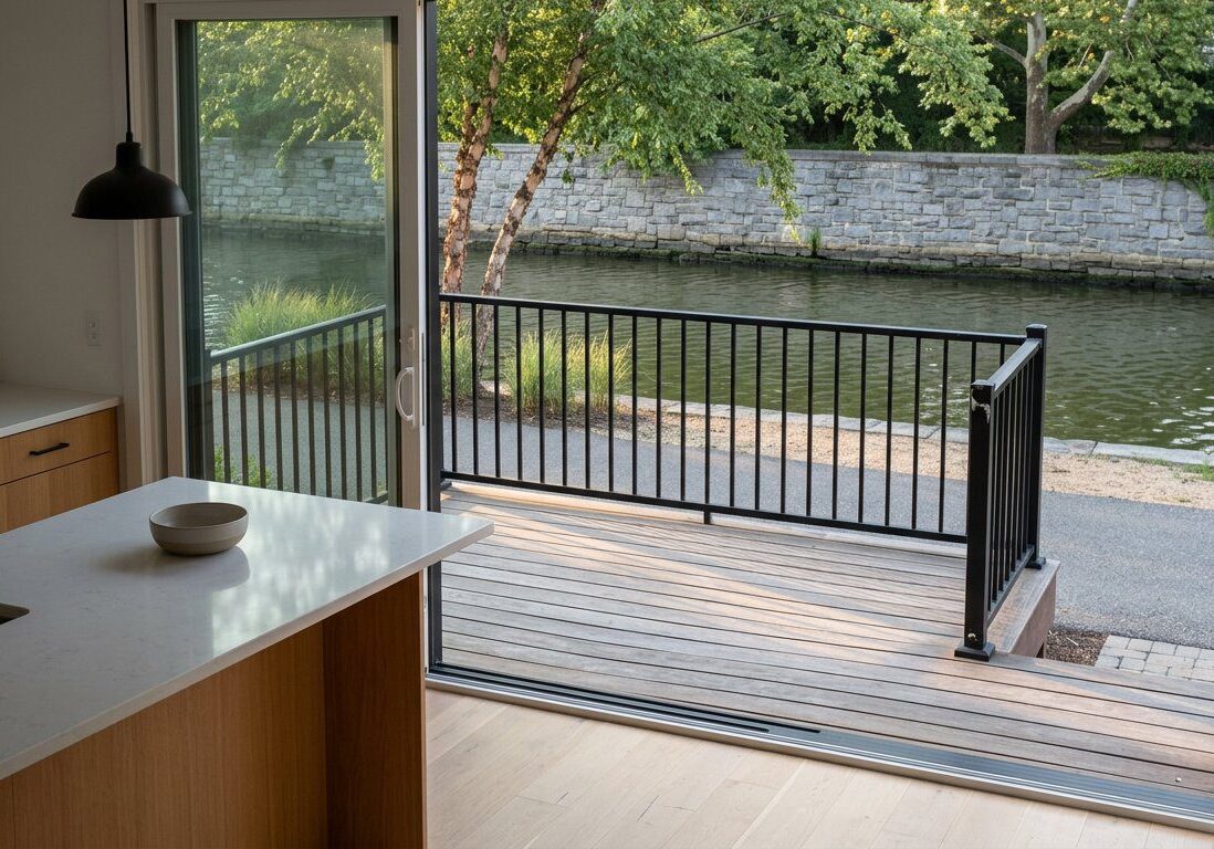 Open kitchen with canal view