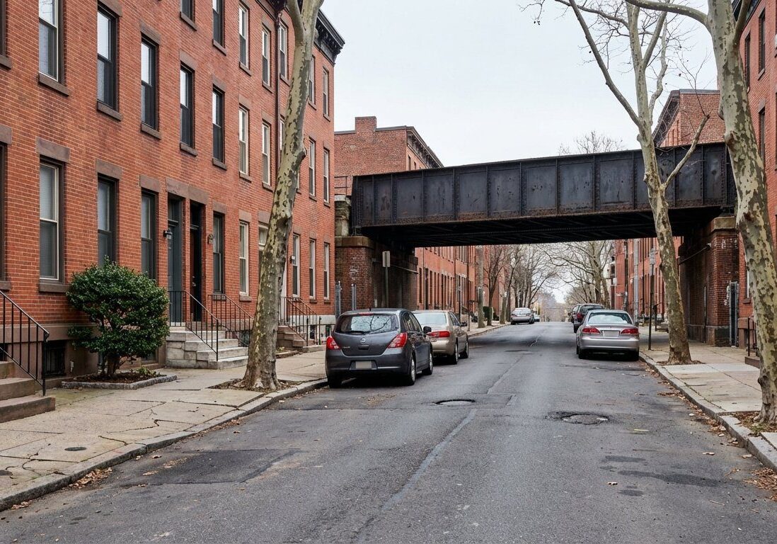 Cars parked on quiet city street