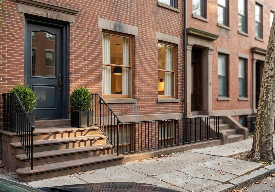 Historic street with charming brick buildings